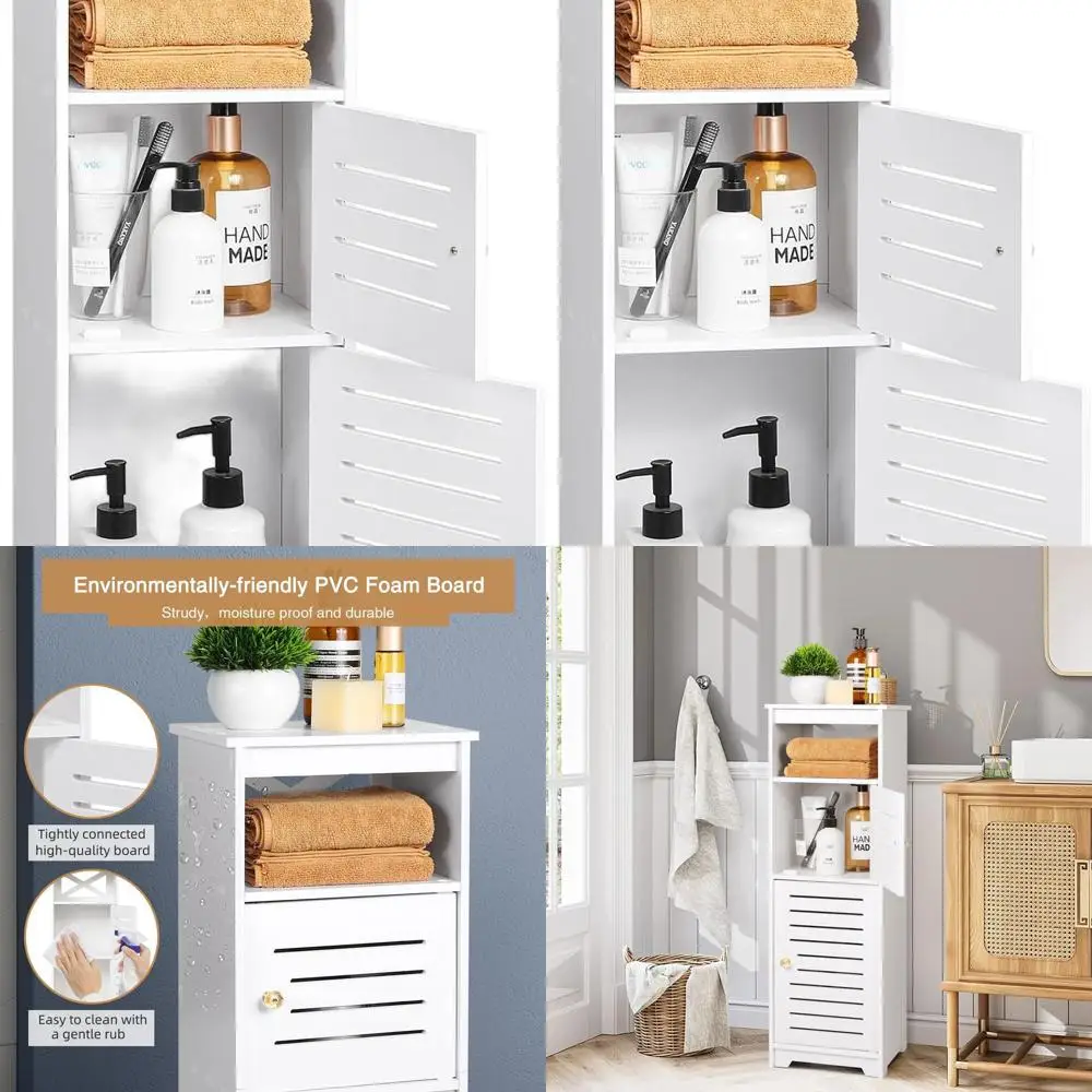 

Белый двухдверный отдельно стоящий шкаф для хранения с 1 полкой для ванной комнаты, гостиной и кухни