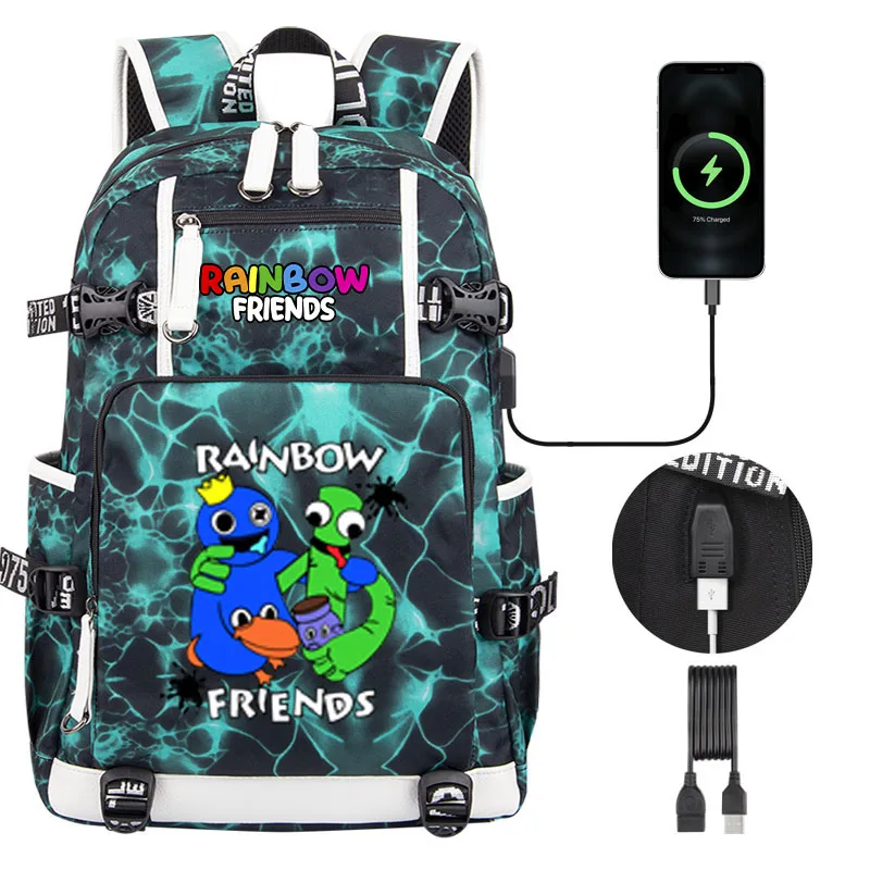 Rainbow Friends Print Backpack Cartoon Boy Girl Student Book Bags Children Shoulder Bags Fashion teen USB Traveling Backpack