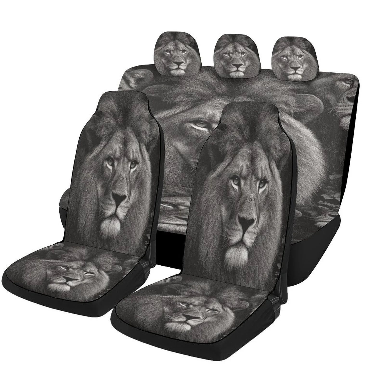 Lion Portrait Themed Car Seat Cover Set For Most Cars, Trendy Novelty Car Seat Protector Covers Full Set, Universal Car Seat Cov