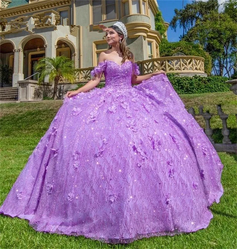 

Charming Off Shoulder Purple Sequins Beaded Quinceanera Dresses Sweet 16 Dress Vestidos De 15 Aos Lavender