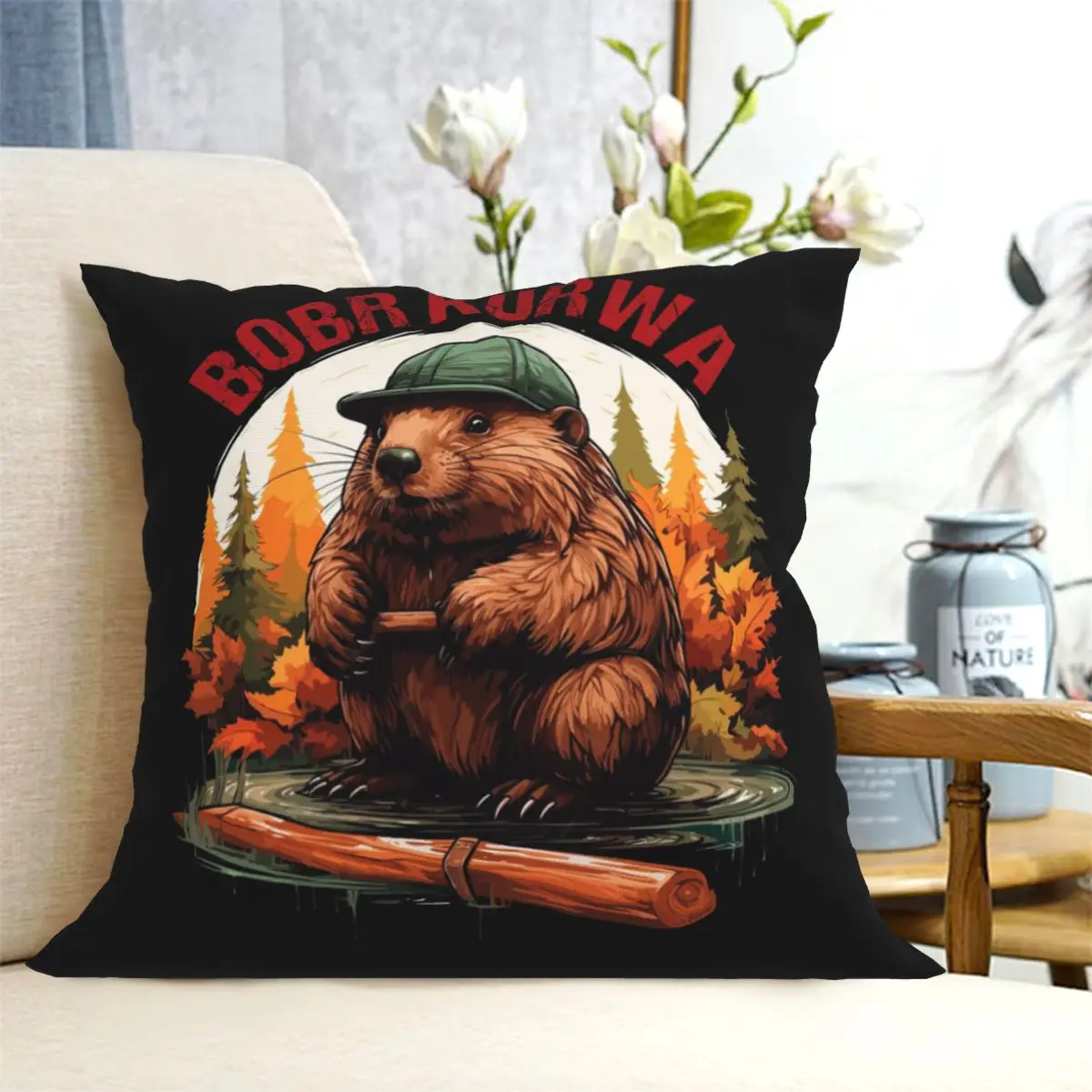 Bobr Kurwa Bober Beaver Square Pillowcase Cushion Cover Pillow Case Throw Pillow Cover for Home Sofa Living Room