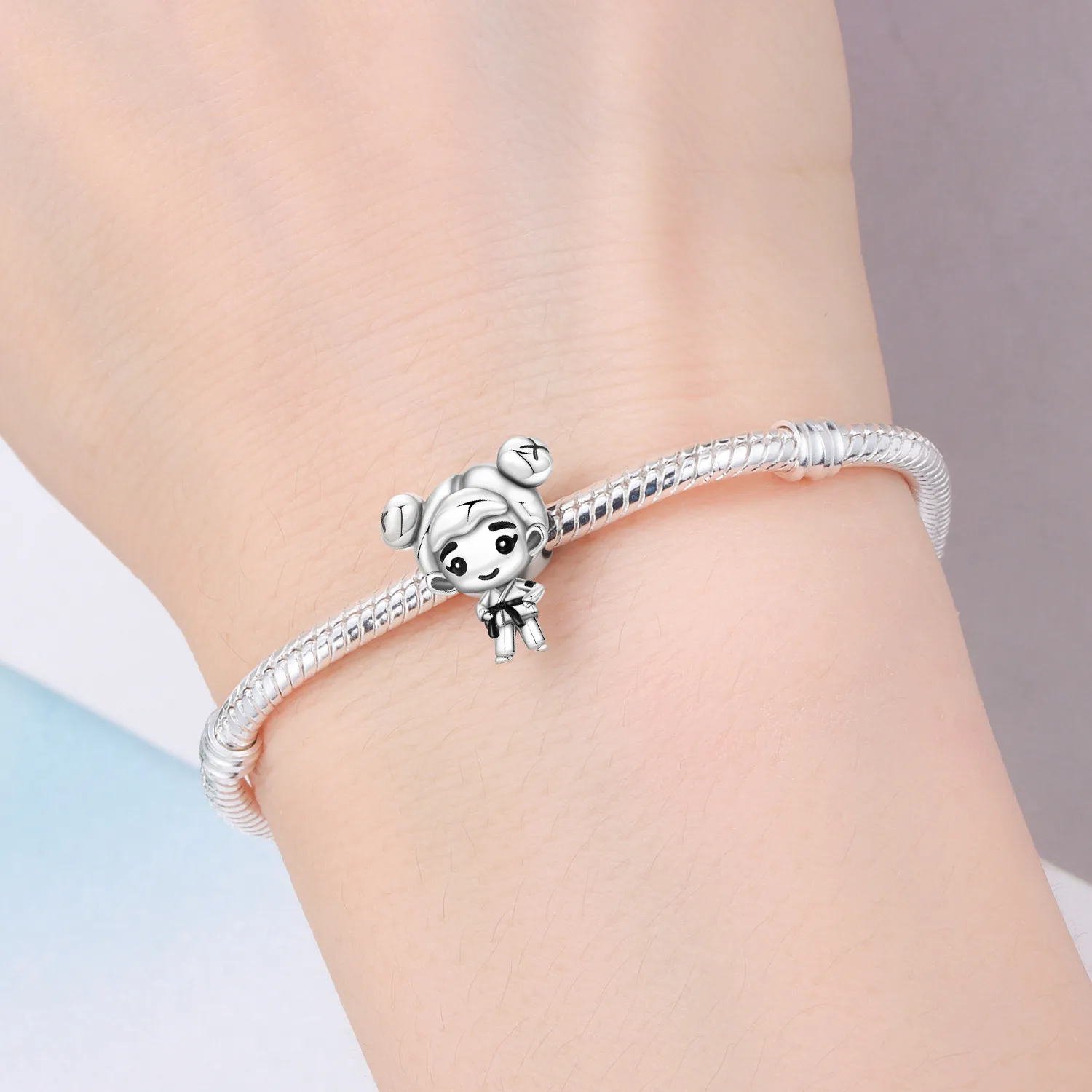 PANPOKI 925 Sterling Silver Cartoon Girl Model Beads Original Pendants Bracelet Charm Jewelry Party DIY Trendy Gifts