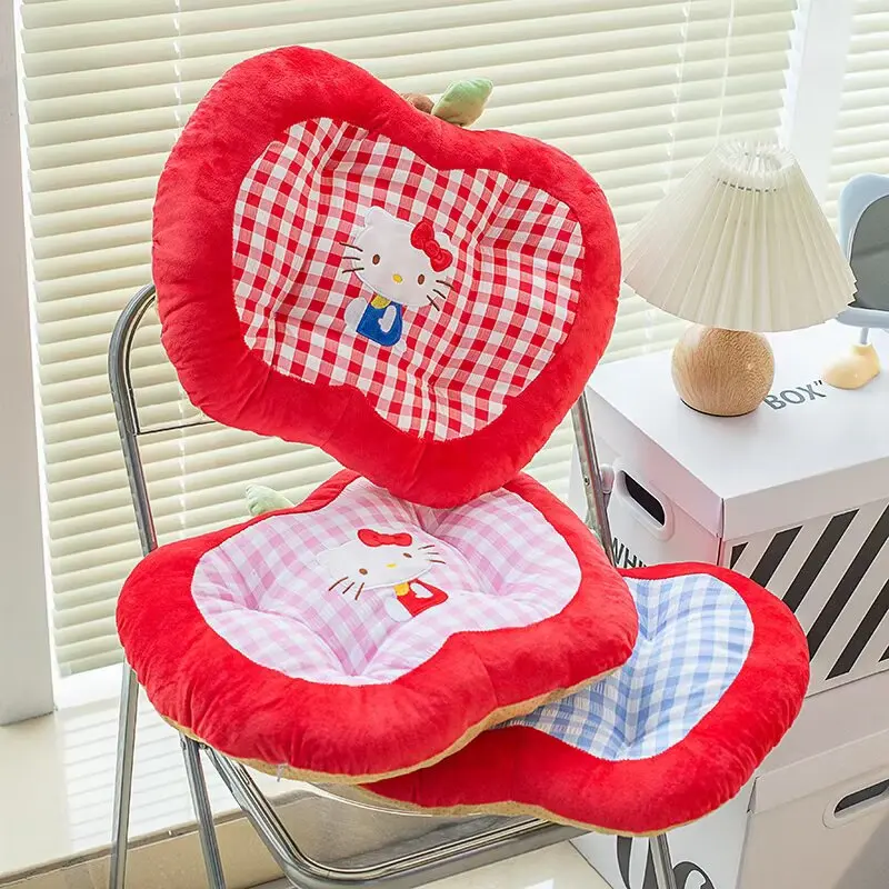 귀여운 헬로 키티 사과 모양 플러시 쿠션 만화 의자 시트 패드 부드럽고 편안한 가정 사무실 장식 세탁 가능 미끄럼 방지 썸네일 6
