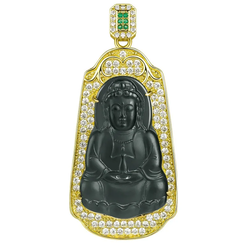 Genuine Natural Hetian Cyan Jade Guanyin Pendant 925 Silver Necklace Carved Fashion Charm Jewelry Amulet Gifts for Men Luxury