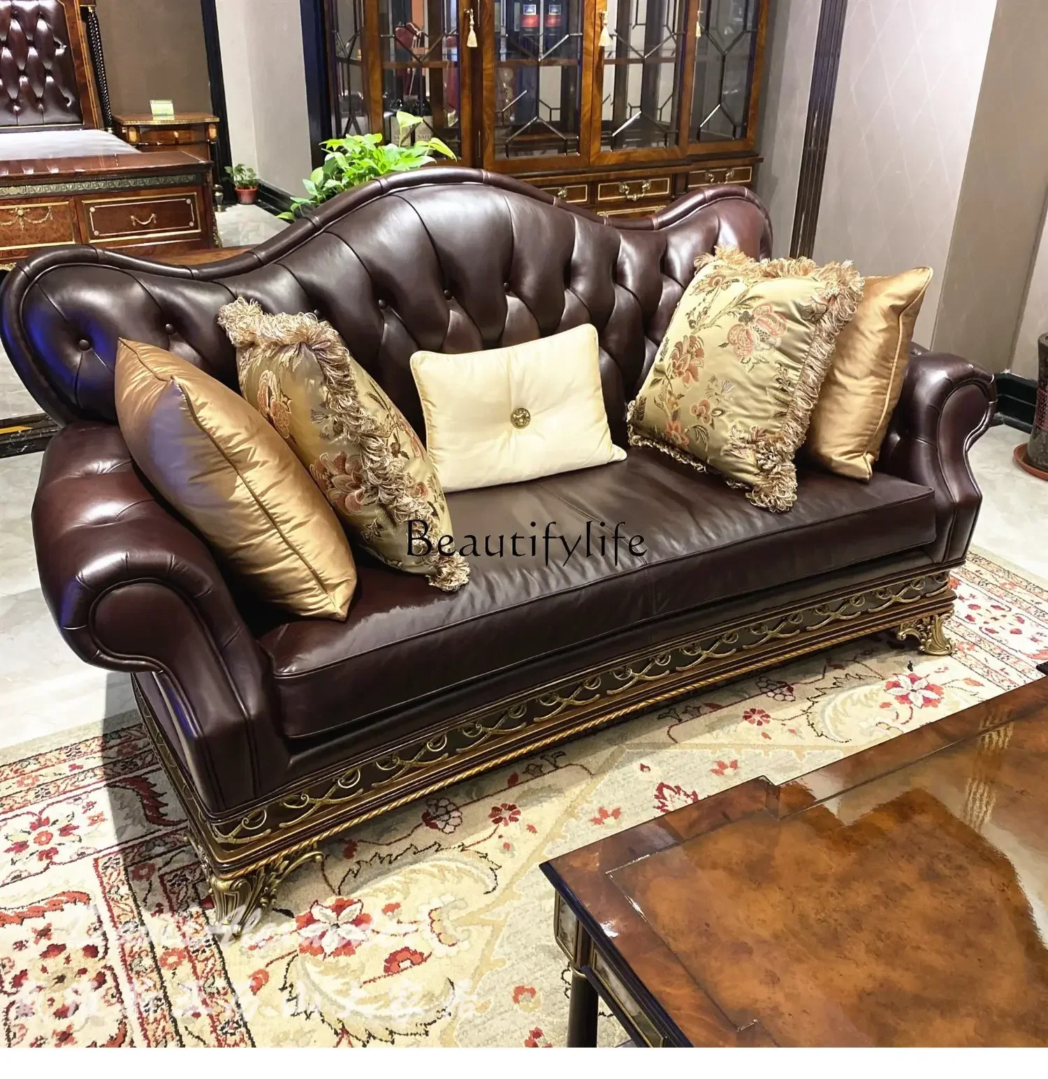 54Sofa European Classical Living Room Leather Combination Furniture