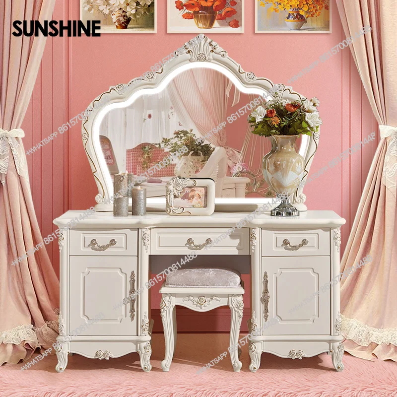 

European Luxury Vanity Table Girls Wooden White Tall Vanity Table Makeup Nordic Penteadeira De Maquiagem Bedroom Furniture
