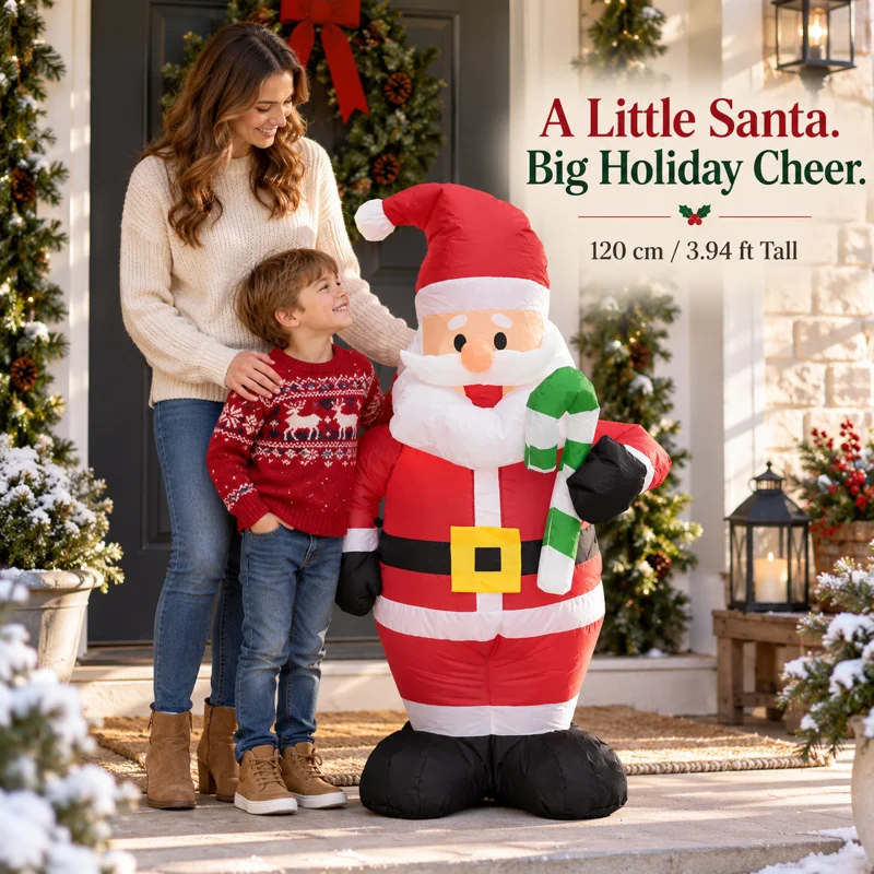 New Christmas Inflatable Santa Claus With Candy Cane LED Lights Outdoor Garden Yard Decor Blow Up Holiday Party Decoration 135cm