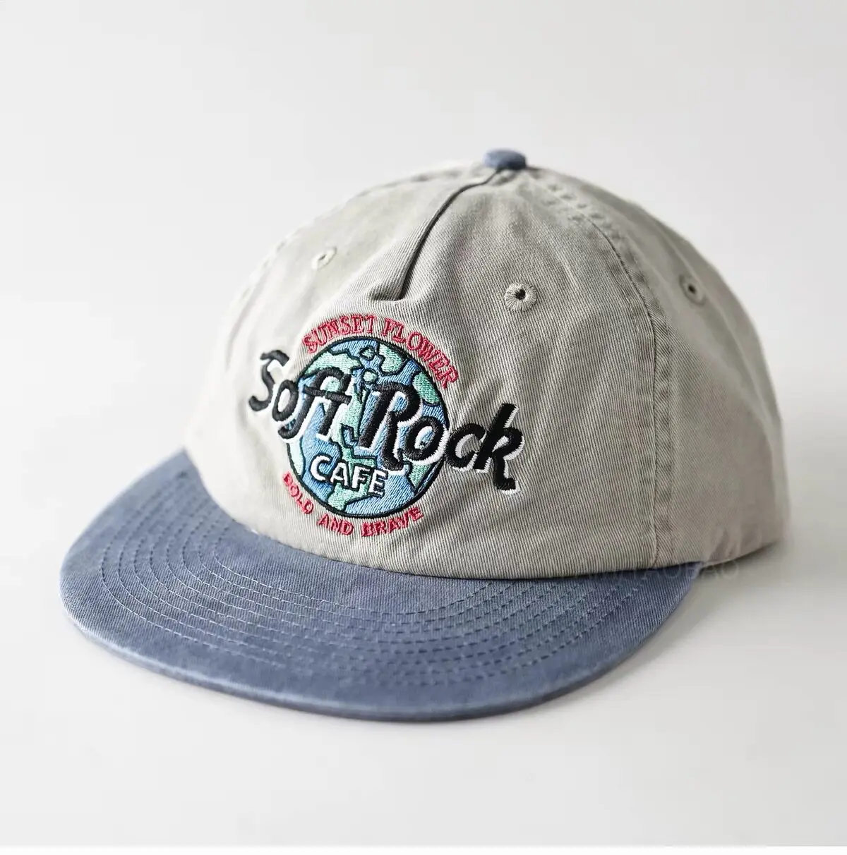 Retro Heavy Embroidered Letter Baseball Cap Color Block Brim Soft Crown Flat Brim Hat Unisex Adjustable Patchwork Streetwear Cap