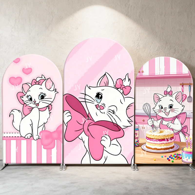 

Marie Cat Arch Backdrop Cover Kitchen Cake Scene Pink Theme Kids Birthday Party Photo Booth Decor Background