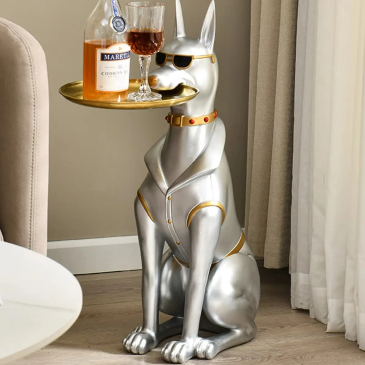 

Doberman Resin Floor Tray Dog Ornaments Model Home Living Room TV Cabinet Sofa Store Decoration Crafts for Housewarming