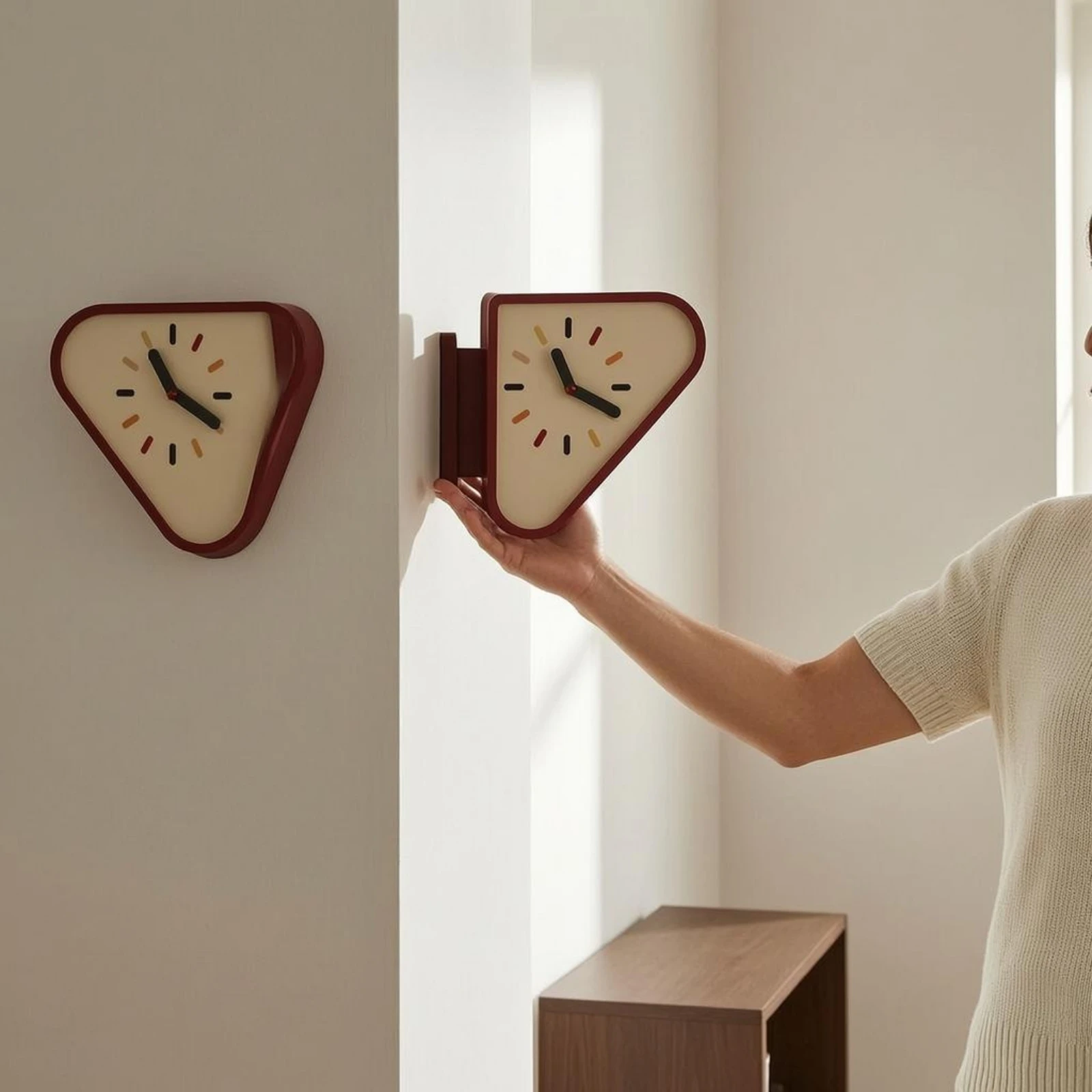 Corner Wall Clock Side Bracket Double-Sided Wall Clock Home Decor Rounded Face Decorative