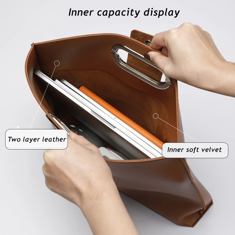 Brand Leather Laptop Bag 13.3,14,15.6,16 Inch,Lady Man Women Sleeve Handle Case For MacBook Air Pro Computer Notebook Briefcase