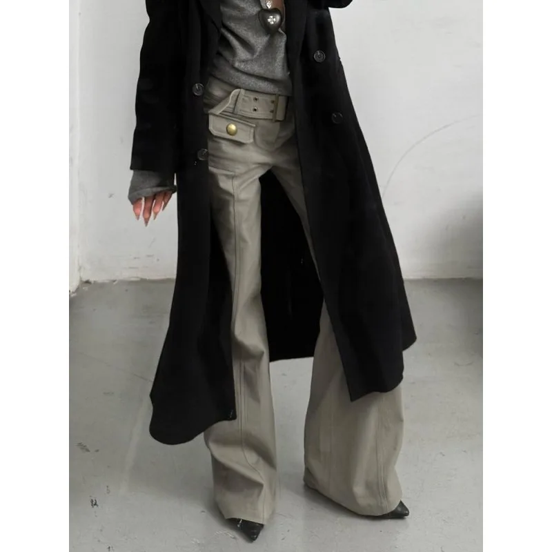 American Spice Girl Retro Gray Functional Wind Overalls Children's Early Spring New Design Sense Loose Mopping Trousers Tide