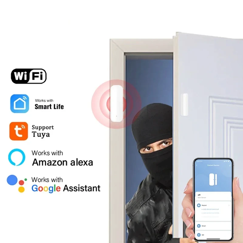 Tuya Smart Life WiFi Door Windows Sensor,Door Open Closed Security Alert Alarm Detector,Remote Control by Alexa Google Home