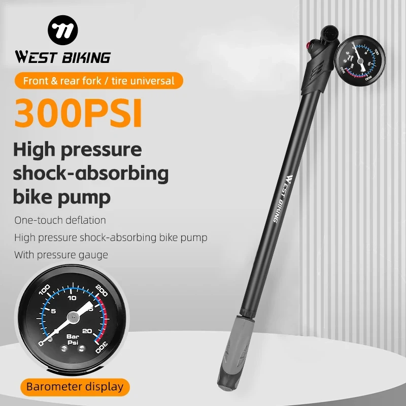 

WEST BIKING Portable High-pressure 300psi Bike Air Pump with Gauge for Fork & Rear Suspension Shock Absorber Mountain Bicycle