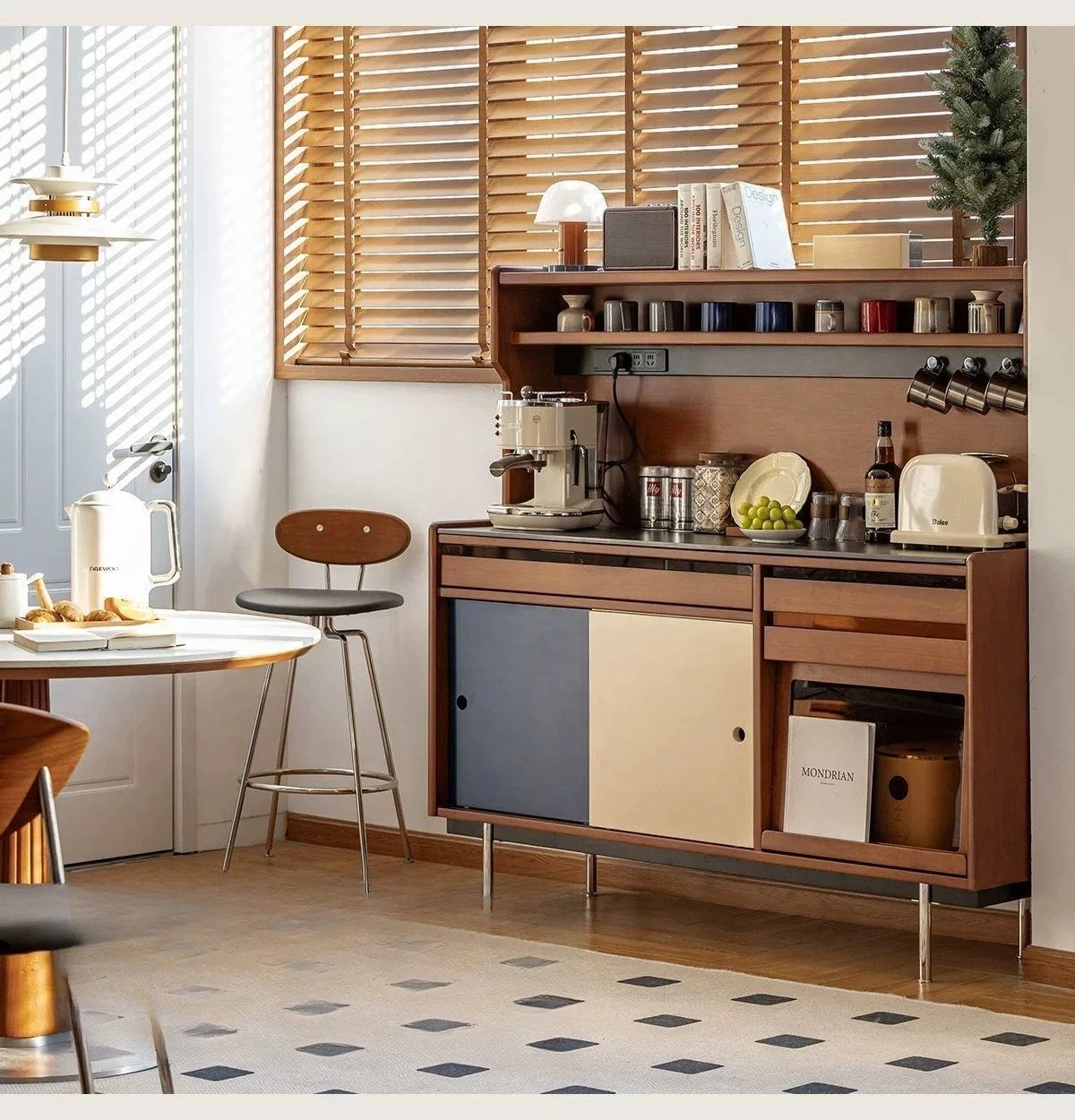 Medieval dining side cabinet solid wood against the wall integrated locker Bauhaus contrasting color matching coffee corner