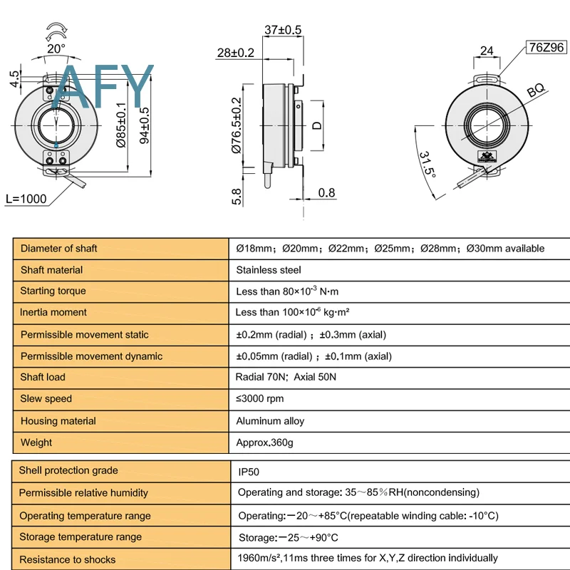 K76-J Series Rotary Encoder for Incremental Resolver up to 32768 PPR for Industrial Automation Machinery Parts for CNC