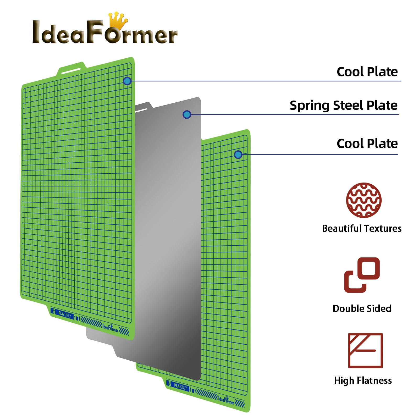 

For Bambu Lab X1, X1C, P1P, P1S, A1 3D Printers Heated Bed Lowtemperature PLA Steel Plate Build Plate 258*268mm