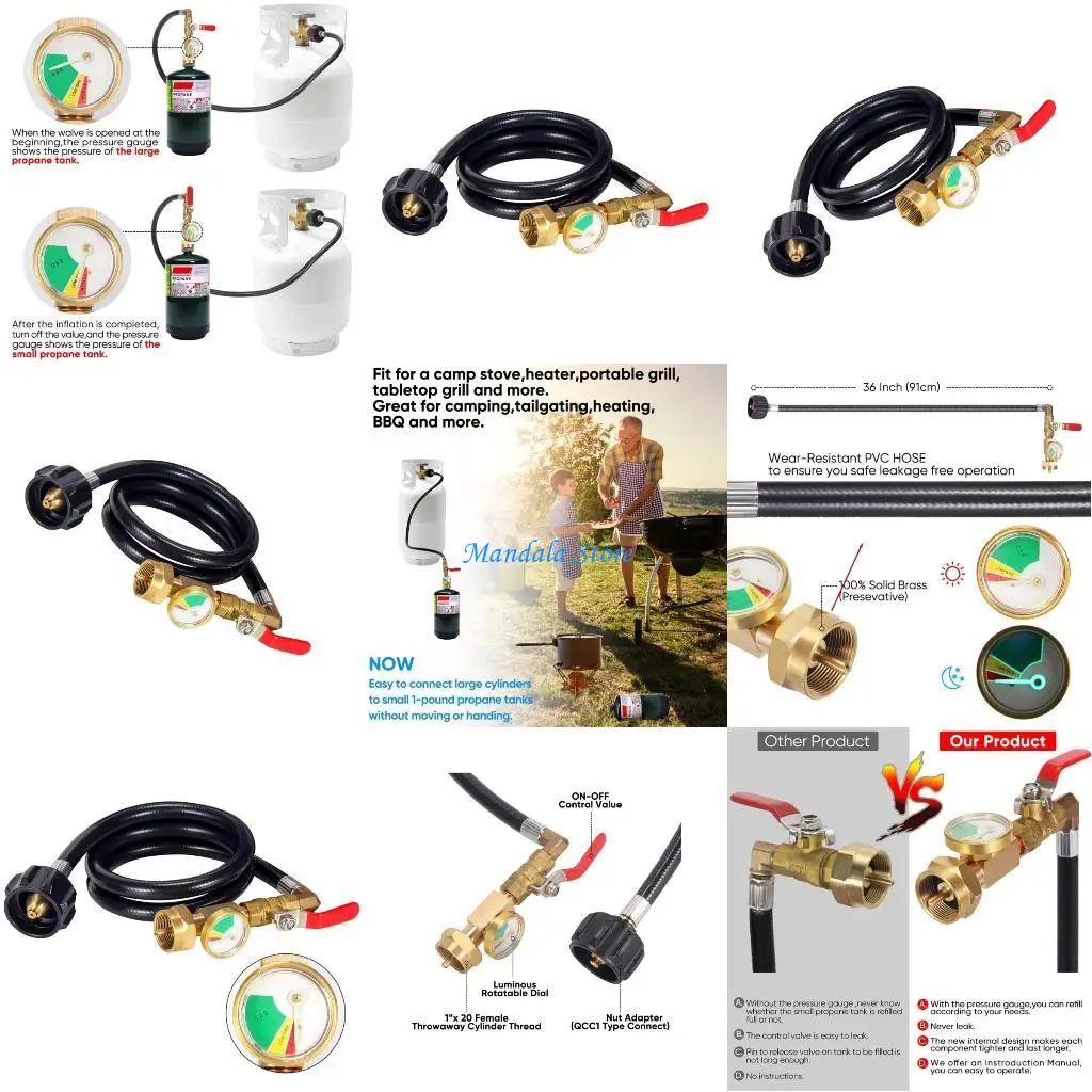 

U2JC Strong Rubber C3H8 Transfer Hose 36" For Camping Cylinders Gas Refilling