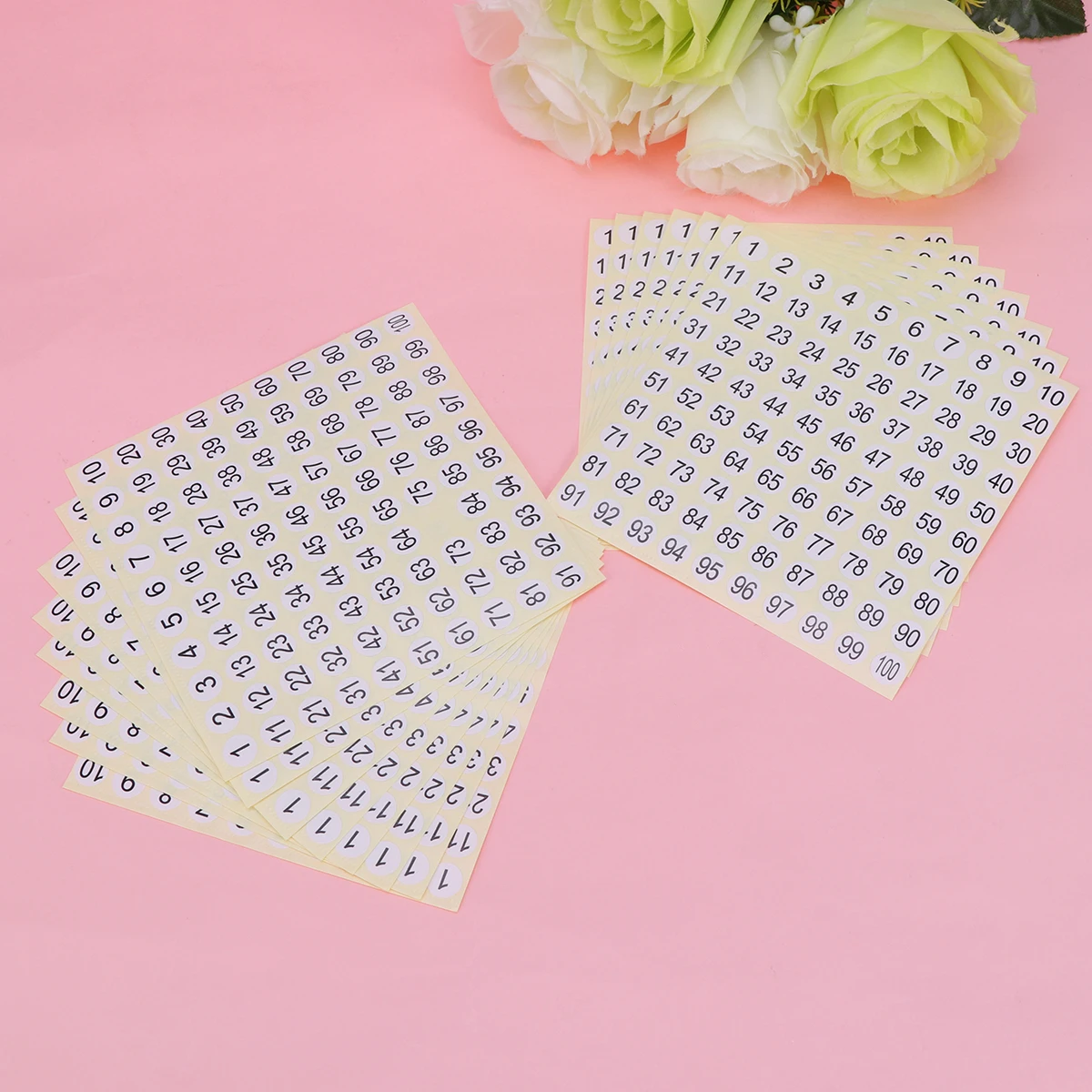 

20 Sheets Stickers 1 to 100 Label Paper Sticker White Paper Black Design Easy Peel for Storage Folder Organization Labels