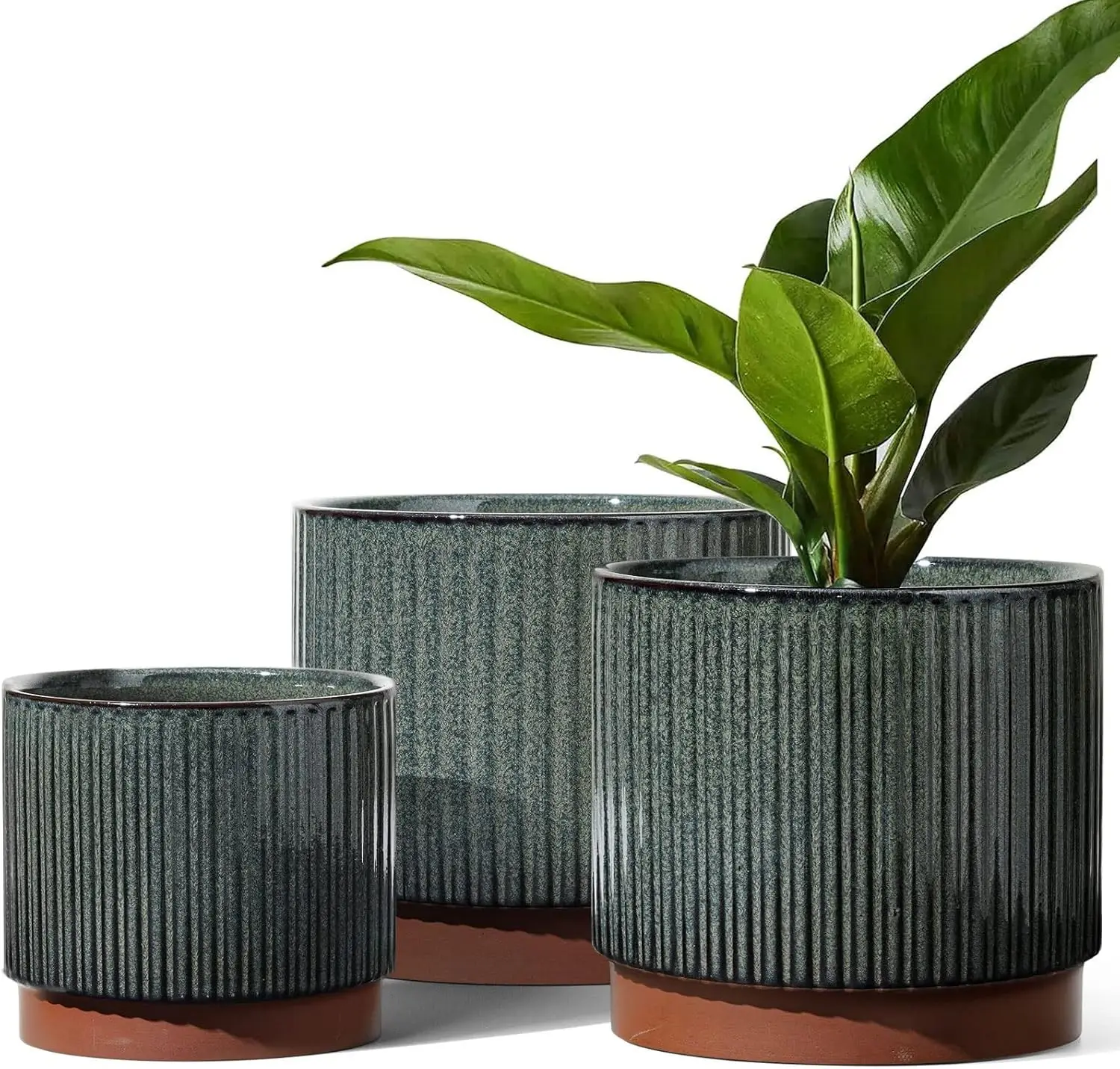 

Ceramic Plant Pots Set of 3 with Drainage Holes, 8+6.7+5.5 Inch Stripe Garden Planter for Indoor Outdoor Plants