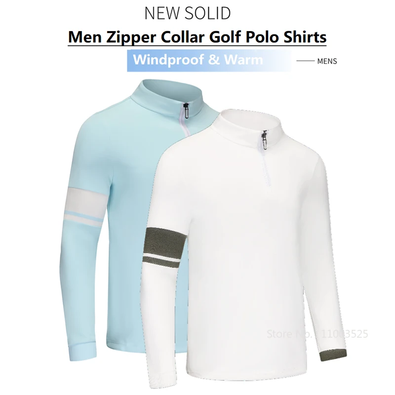 

Осенняя мужская рубашка поло с длинными рукавами, теплый повседневный топ, мужские повседневные футболки с воротником-стойкой на молнии, повседневные футболки для гольфа, деловая одежда для гольфа