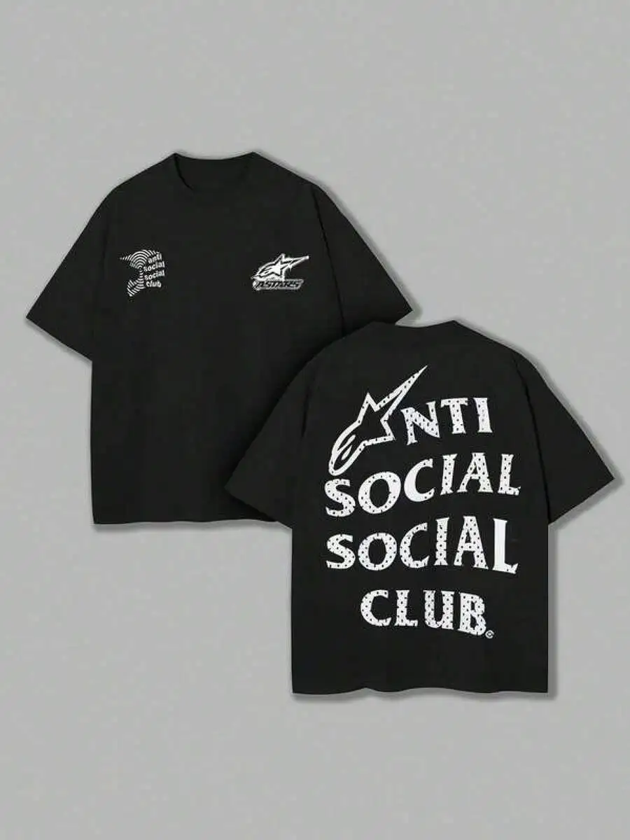 Graphic-Shirt Cotton Tees Size Plus100% Cotton Double-Sided Printed T-Shirts, Social Club Prints