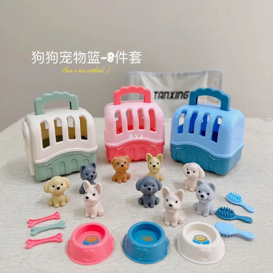 Juego de 8 piezas de juguetes para perros, cesta para mascotas, muñecos de perro, juguetes para jaula de perro, accesorios de Navidad para Barbie
