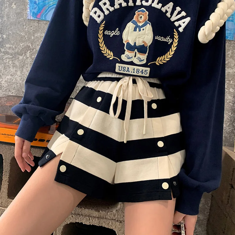 Summer All-match All-match High Waist Shorts Women Clothes Fashion Lacing Elastic Waist Wide Leg Pants Female Korean Bow Pants