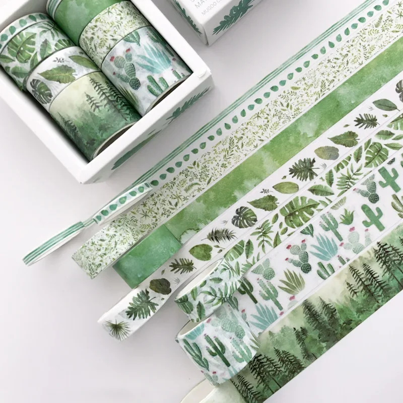 8 Rolls/set Adhesive Masking Tape Set Green Leaves Cactus  Creative Washi Tapes DIY Scrapbooking Sticker Decorative Tape