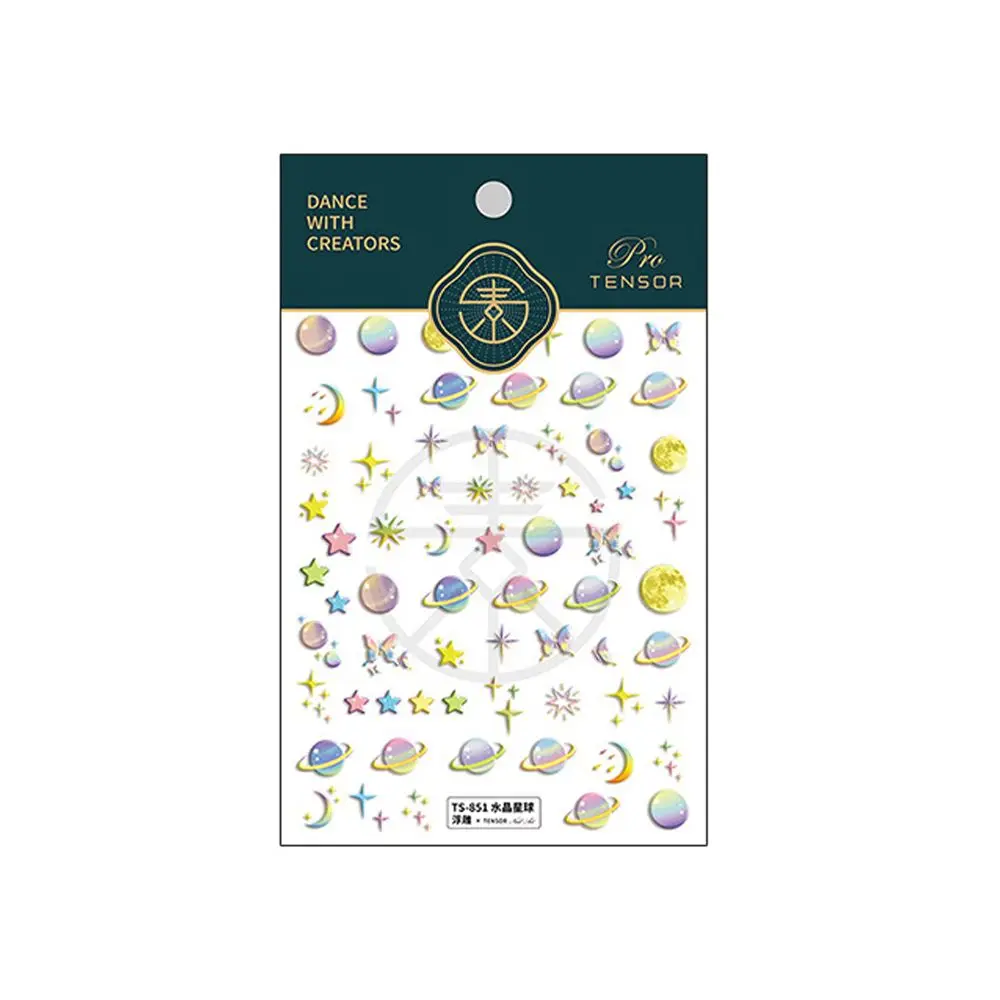 Donut Rainbow Rocket Universe Spaceman Manicure Accessories Cartoon Nail Sticker 5D Carved Nail Decals DIY Nail Art Decorations