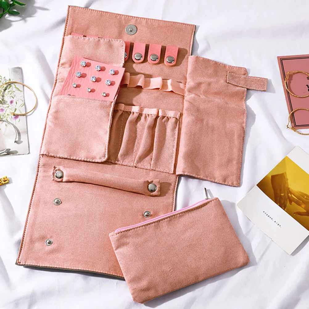 

Jewelry Storage Roll Bag Foldable Travel ganizer Flocking Multifunction Portable Pouch Soft PU Material Long Term Use