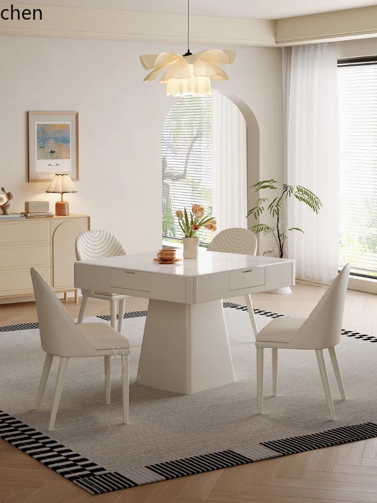 HTT cream style mahjong table and dining table dual-purpose integrated living room multi-function new automatic  with cover