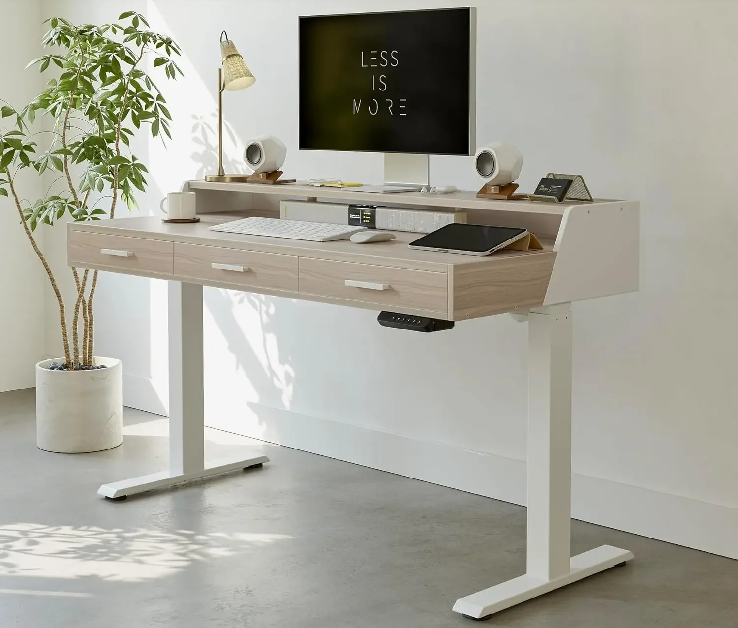 

Electric Standing Desk with Drawers, 55x26 Inch Standing Desk Adjustable Height, Stand Up Desk with Monitor Shelf, Sit Stand Ho