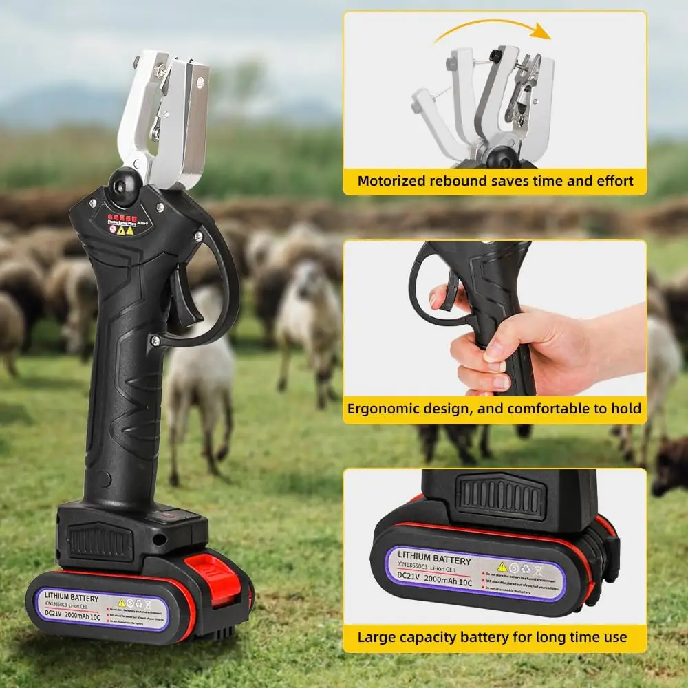 牛、羊、豚用の充電式電動耳タグ装着器で、楽々家畜タグ付け