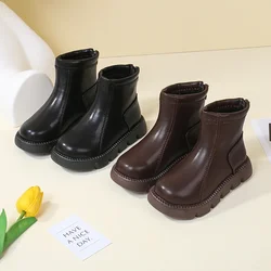 Winter Children's Boots Black Brown Versatile Girls Platform Ankle Boots Simple Classic Kids Fashion Causal Plush Boots Zipper