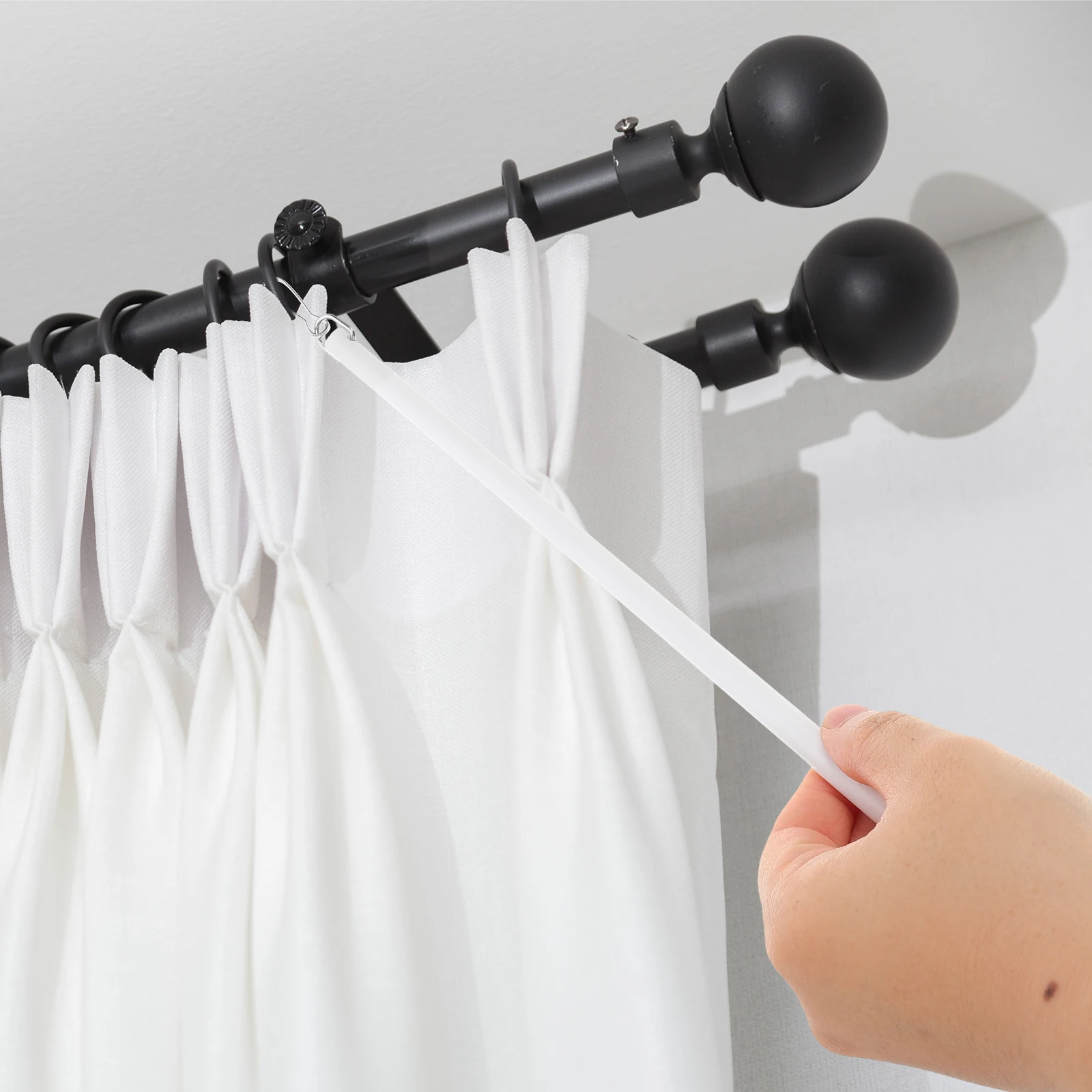 

2pcs Clear Acrylic Curtain Pull Wand Drapery Hardware Lightweight Manual Control Compact Adjustable Tension Stick for Windows
