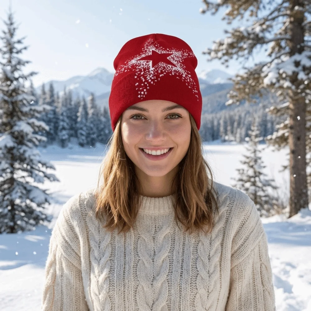 Punk Jacquard Star Knitted Hat Cashmere Warm Pullover Cap Hip Hop Elastic Y2k Beanie Hat Outdoor