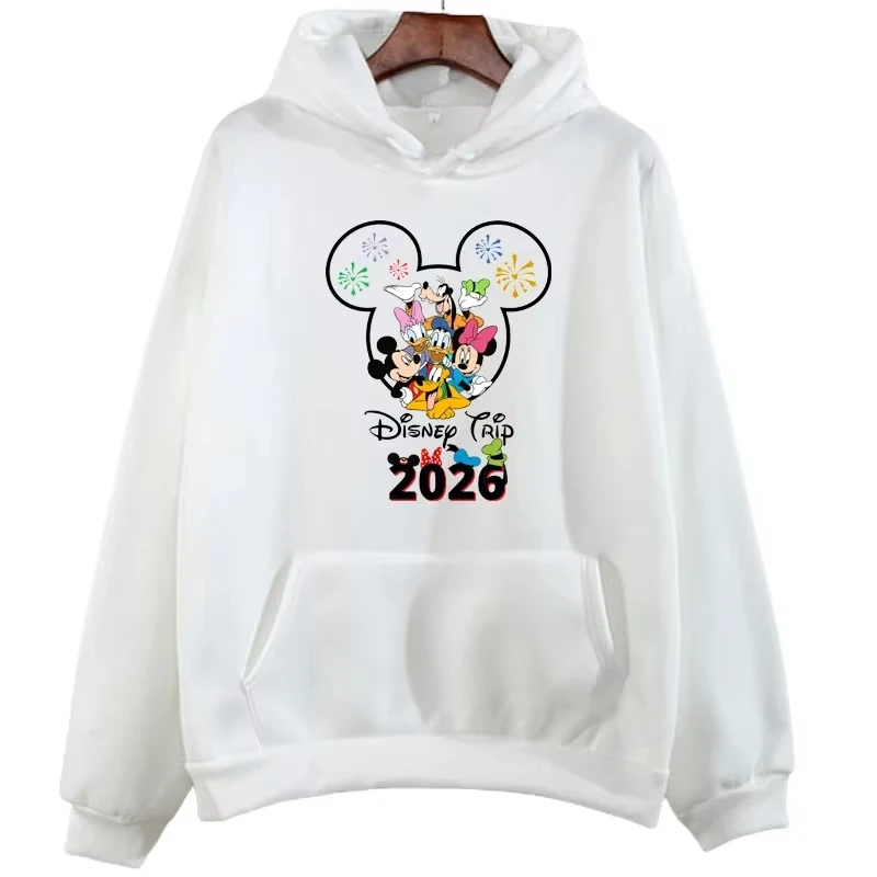 디즈니 만화 2026 가족 여행 프린트 후드티 가족 휴가 스웨트셔츠 가을 여성 캐주얼 오넥 스트리트웨어 풀오버 탑