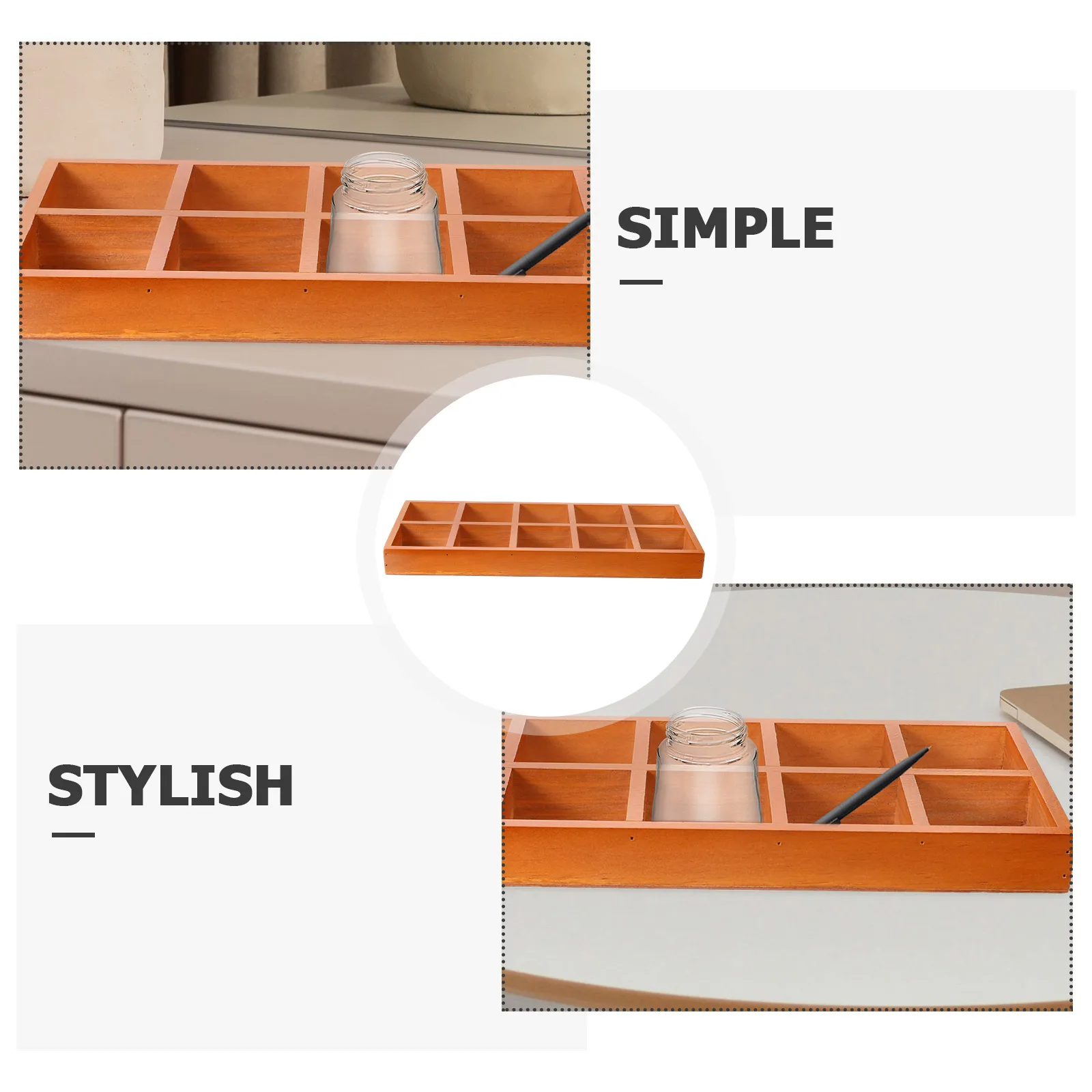 

Wooden Storage Box 10 Compartments Desktop Container Rectangular Design Office School Multifunctional ganizer Practical
