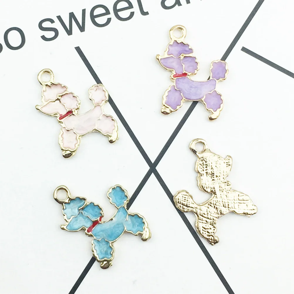 

40pcs Alloy Pendant Charms Cute Poodle Dangle Hangings For Diy Jewelry Making Necklace Bracelet Keychain Decor Pink Blue White