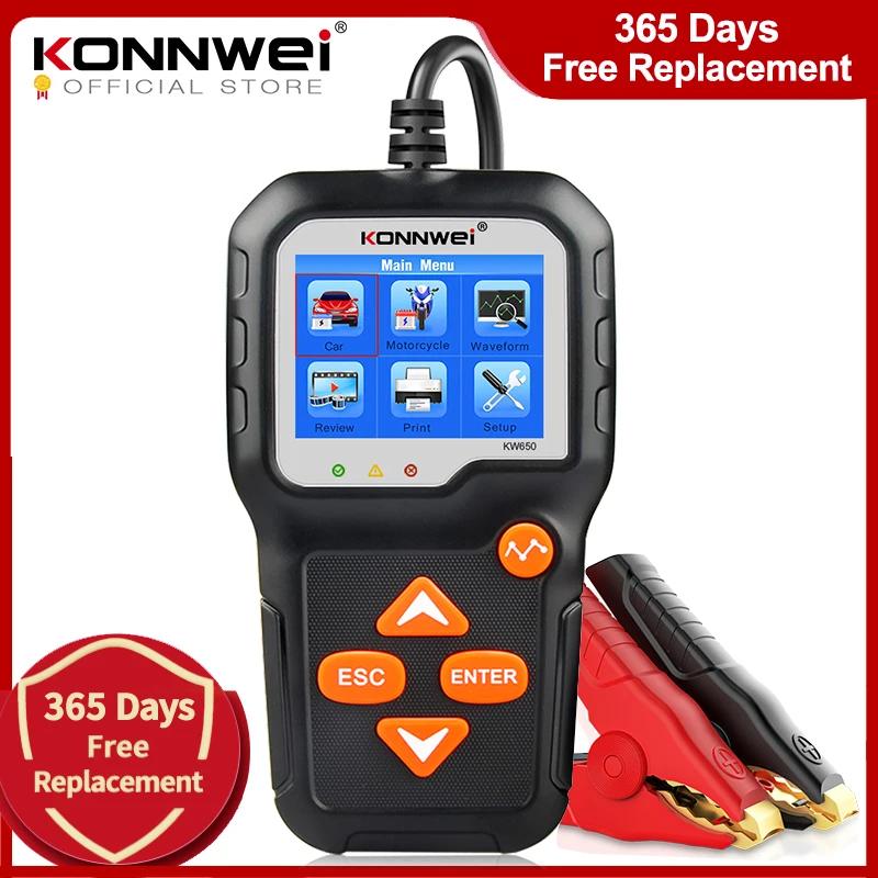 

KONNWEI KW650 Car Motorcycle Battery Tester 12V 6V Battery System Analyzer 2000CCA Charging Cranking Test Tools for the Car