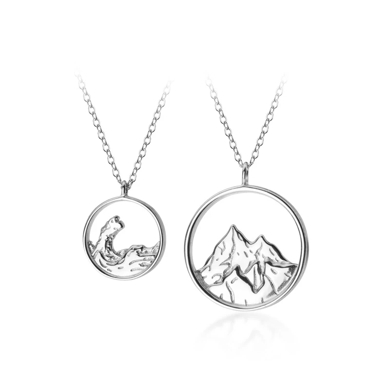 MODIAN Fashion 925 Sterling Silver Couple Necklace for Men Women Romantic Mountain Sea Pendant Necklace Fashion Fine Jewelry