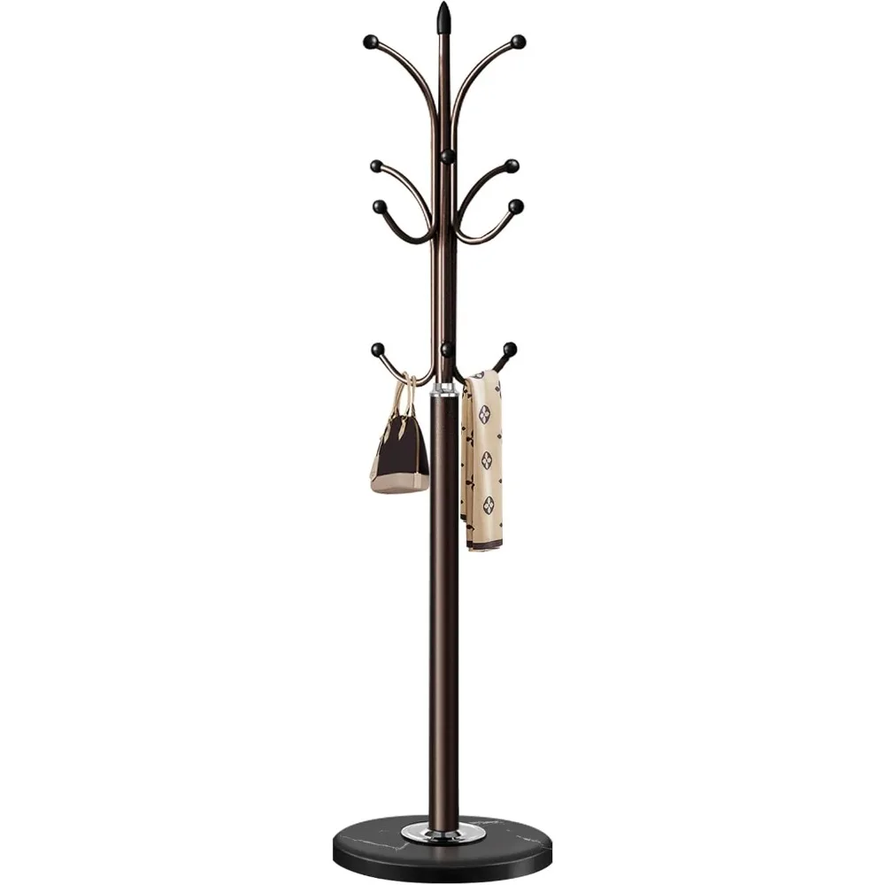 

Metal Coat Rack Stand with Natural Marble Base, Coat Rack Freestanding, Sturdy Hall Tree with 12 Hooks Hallway (Brown)