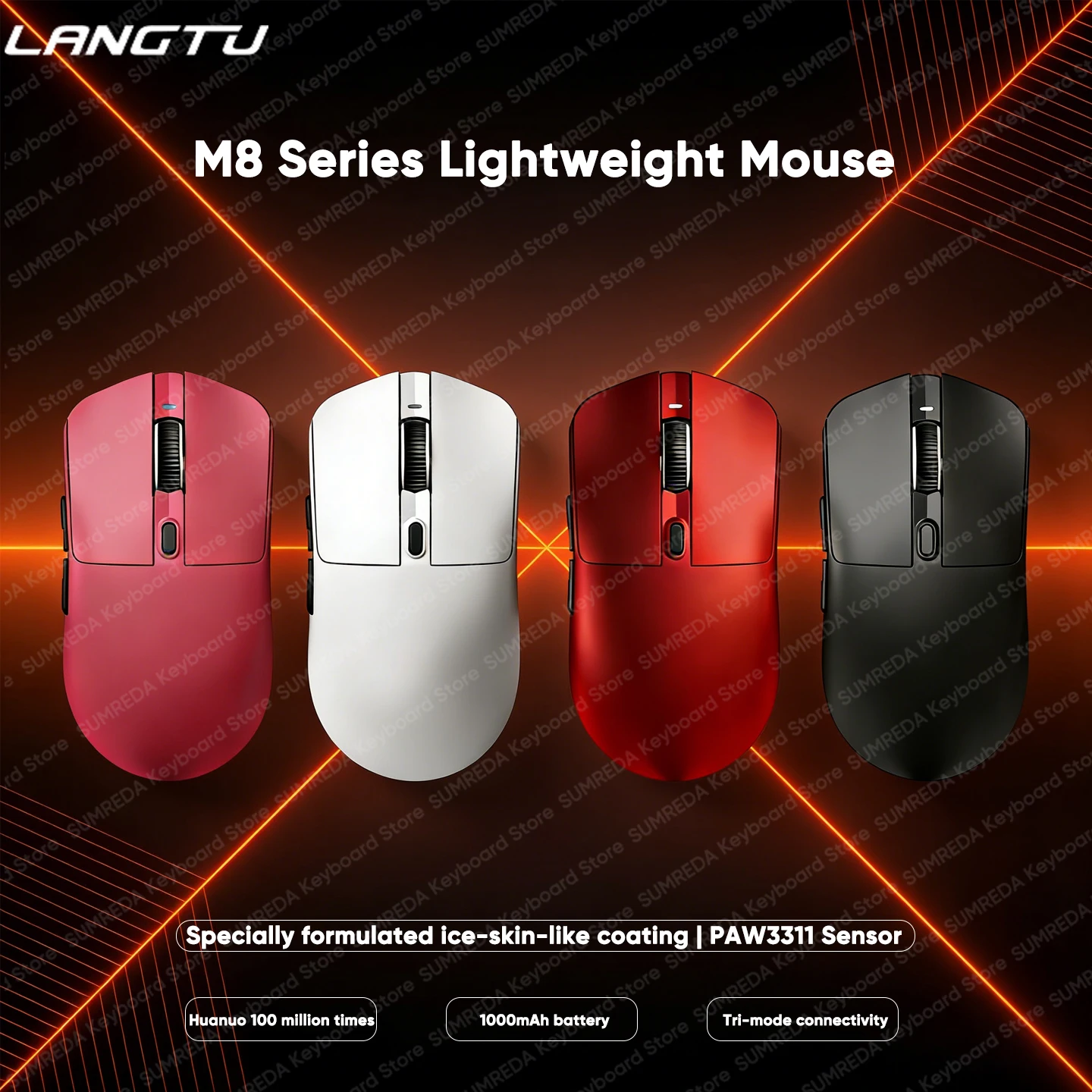 LANGTU M8 SE Max Wired Gaming Mouse PAW3311 1K Bluetooth 2.4G Wired Lightweight Ergonomics Gaming Office Mouse Accessories Gifts