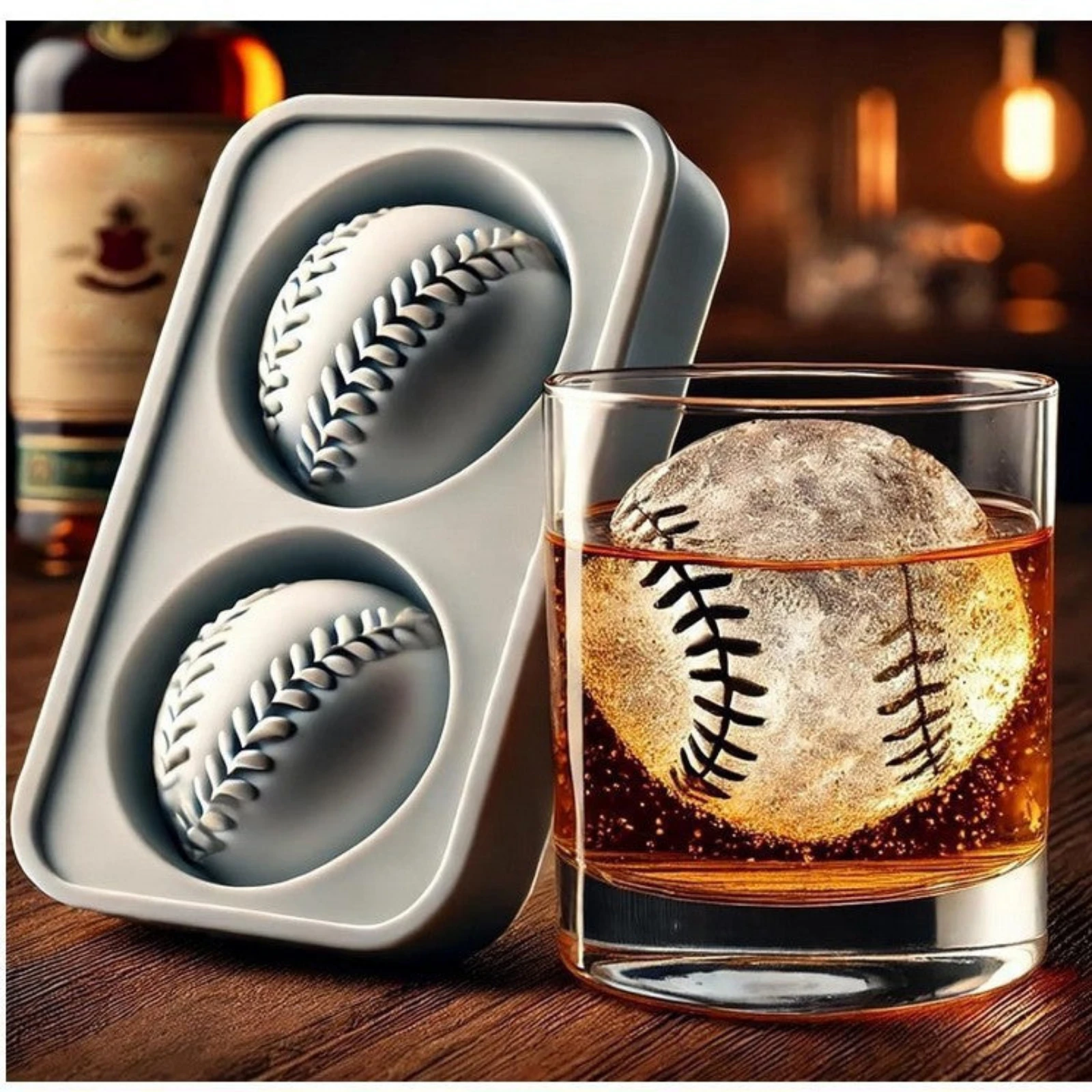 Baseball Shaped Ice Mold For Whiskey 2 Cavity Sphere Ice Cube Tray Reusable For Home Bar Easy Release Cocktail Kitchen Tool