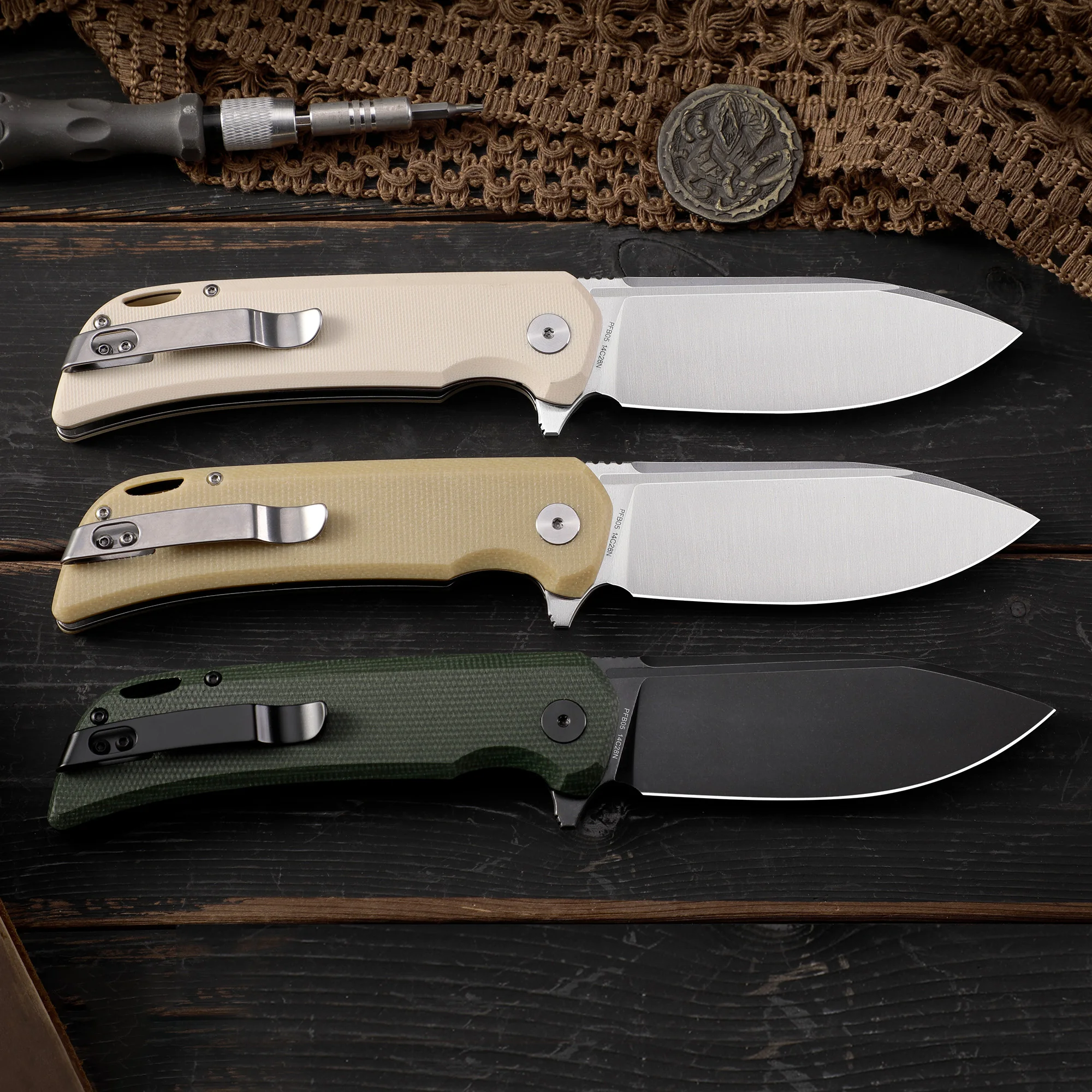 Petrified Fish PFB05 Folding Pocket Knives Ceramic Bearing Knife G10 Handle 14C28N Blade Outdoor Camping Fishing Hand Tools EDC