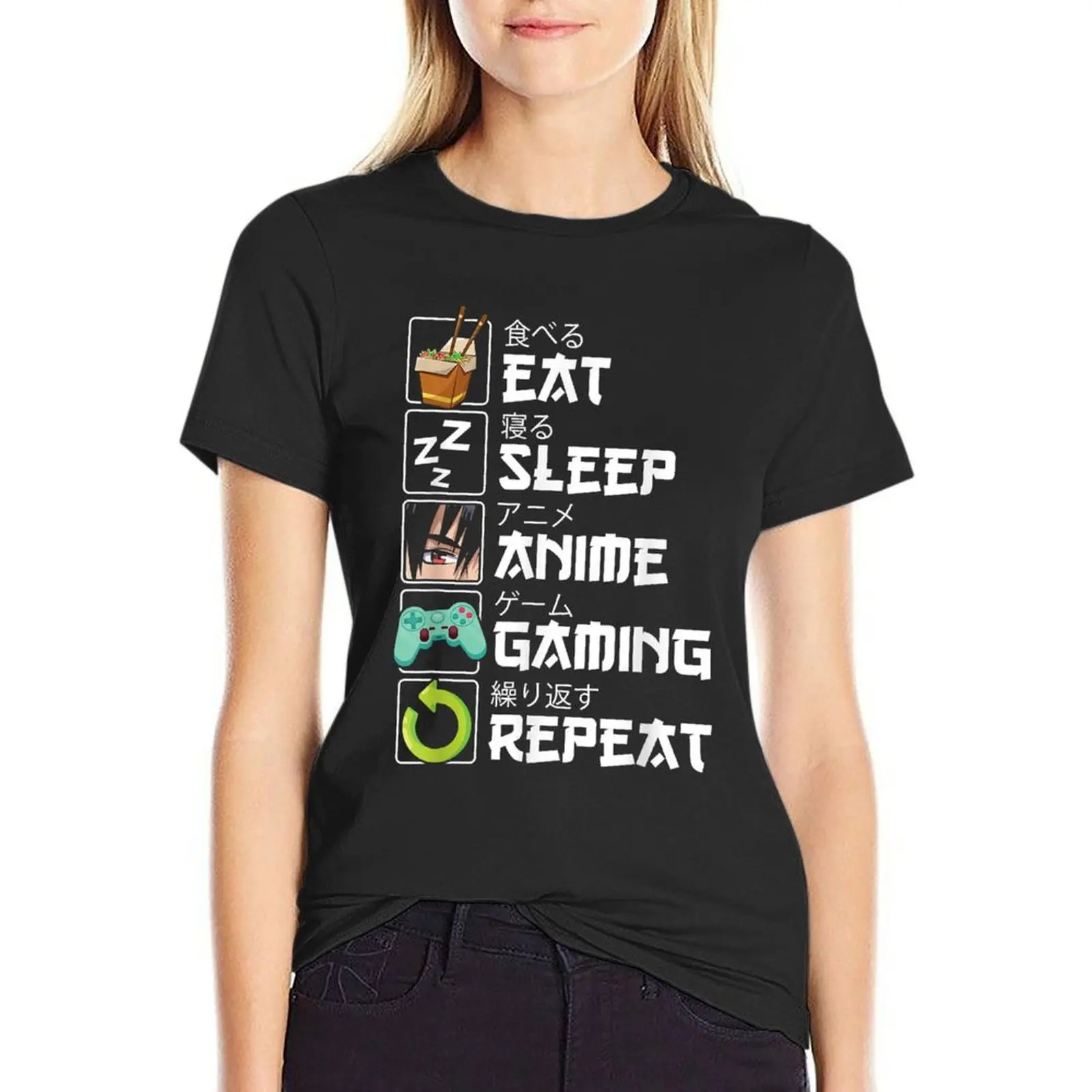 Eat Sleep Anime Gaming Repeat Kawaii Otaku Anime Manga T-Shirt Short sleeve tee tees shirts graphic tees clothes for Women