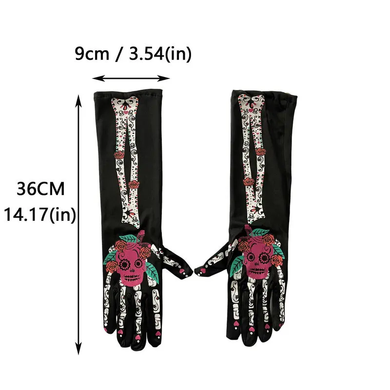 Halloween Colored Bone Print Death Gloves for Women and Men