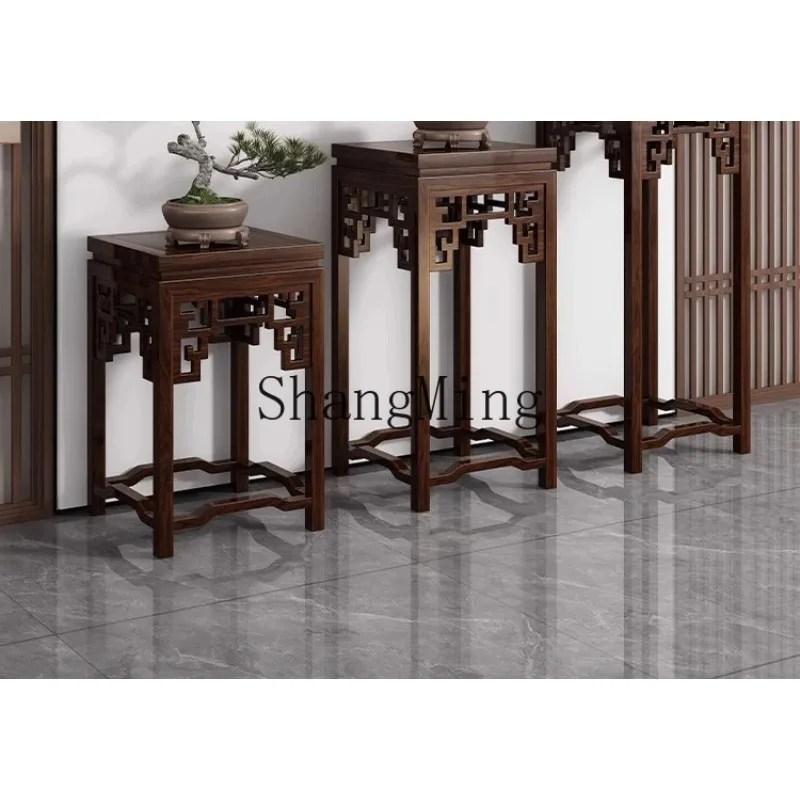 

SM Chinese-style solid wood balcony antique decoration home living room floor-to-ceiling indoor shelf bonsai rack